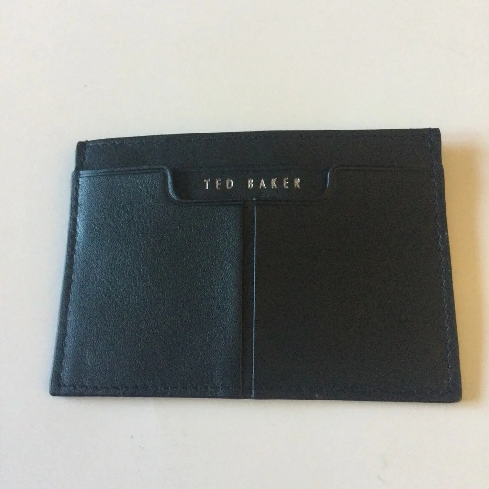 TED BAKER SANISE MENS LEATHER CARD HOLDER BLACK/GREEN NWOT